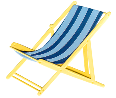 a blue and white striped deck chair