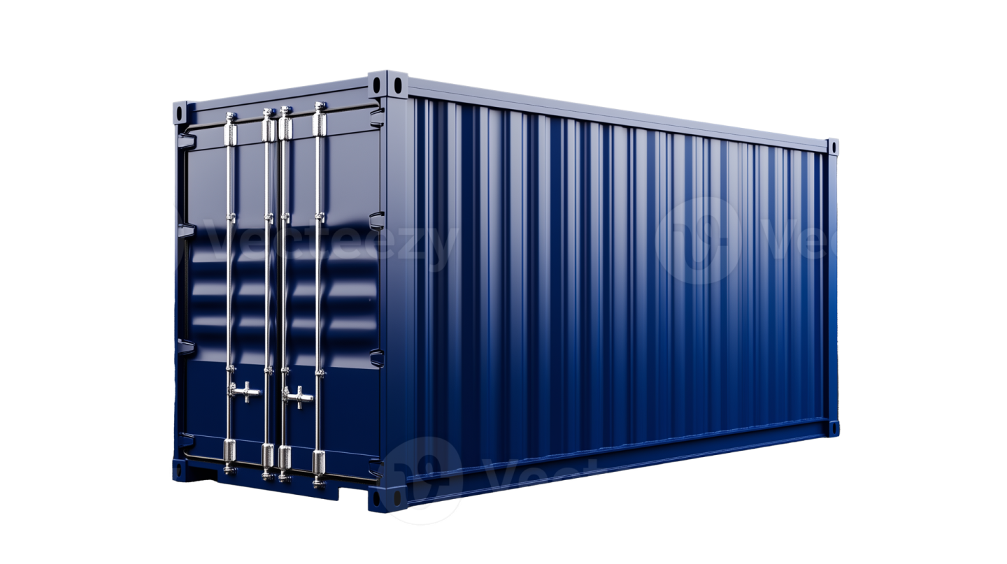 a blue shipping container on a white background