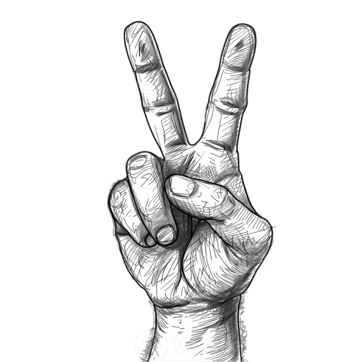 a black and white drawing of a peace sign