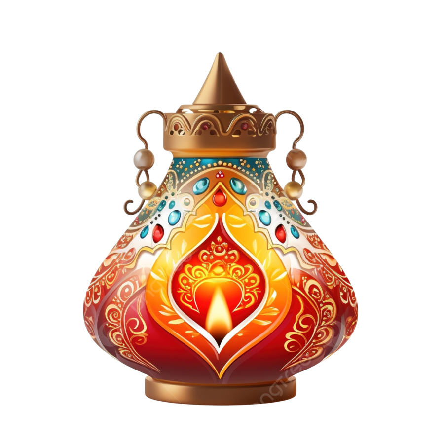 a red and gold vase with an ornate design