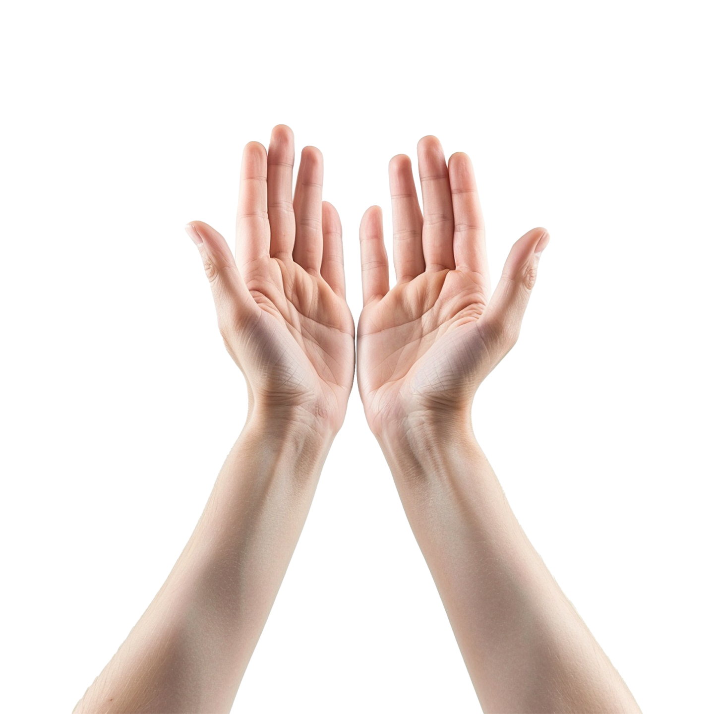 two hands reaching up to each other hands