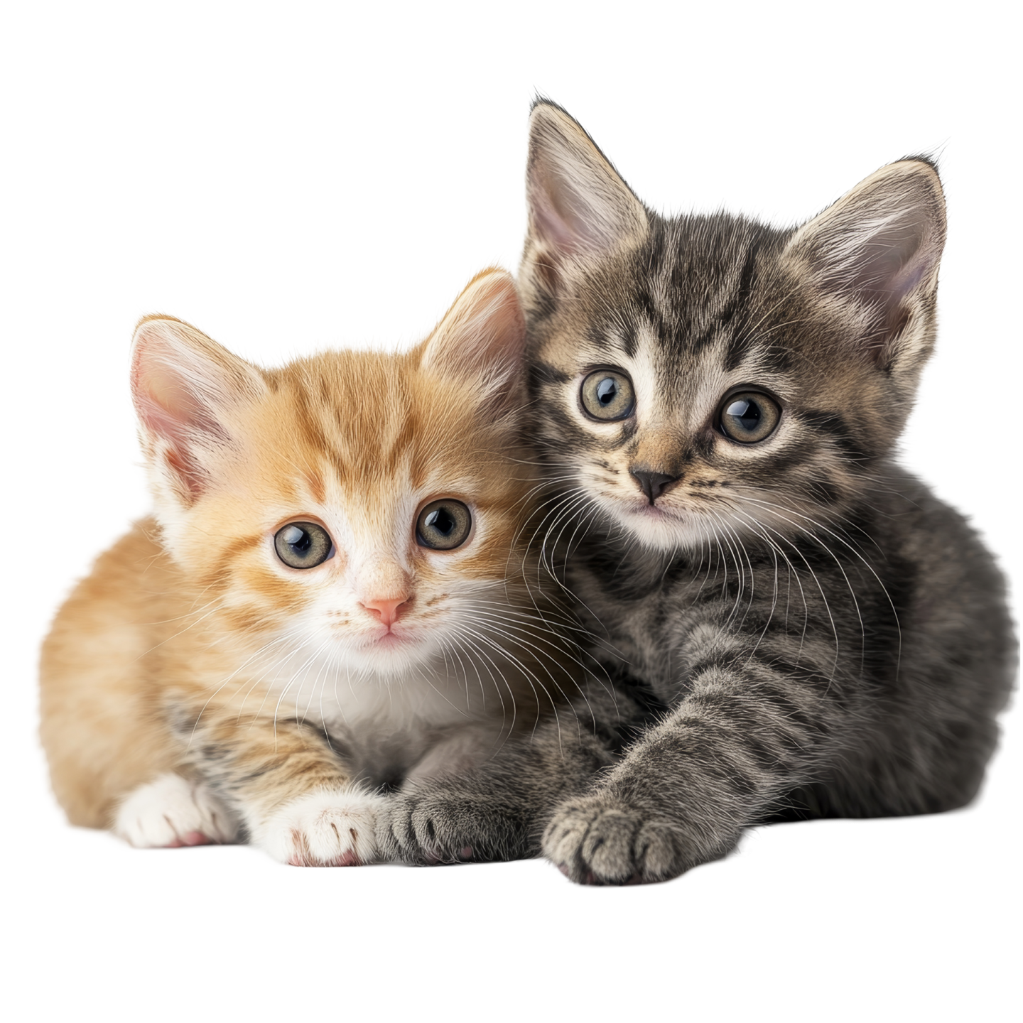 a couple of kittens laying next to each other kitten