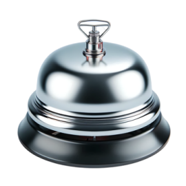 a silver bell on a white background