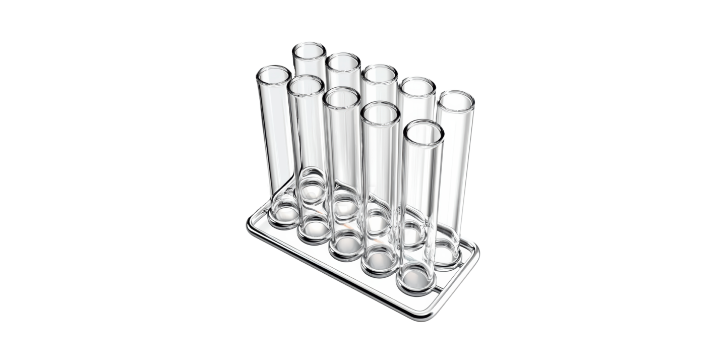a set of three glass tubes on a white background