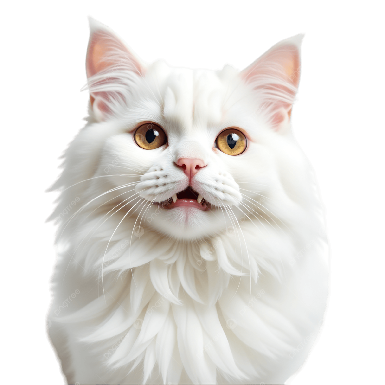 a white cat with yellow eyes looking at the camera