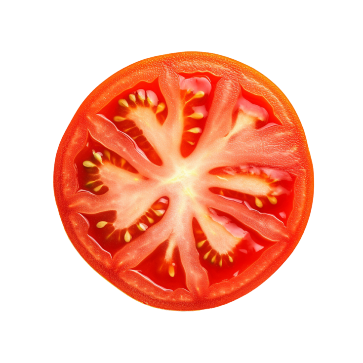a sliced tomato on a white background