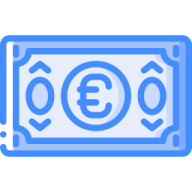 a blue and white icon of a bank