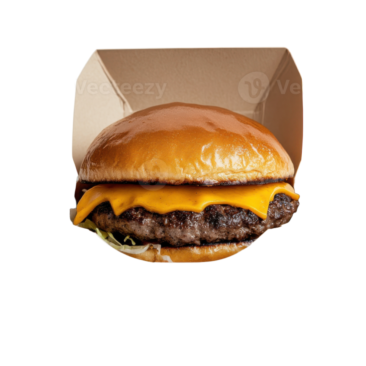 a hamburger in a box on a white background