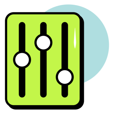 a green and black icon with three circles around it