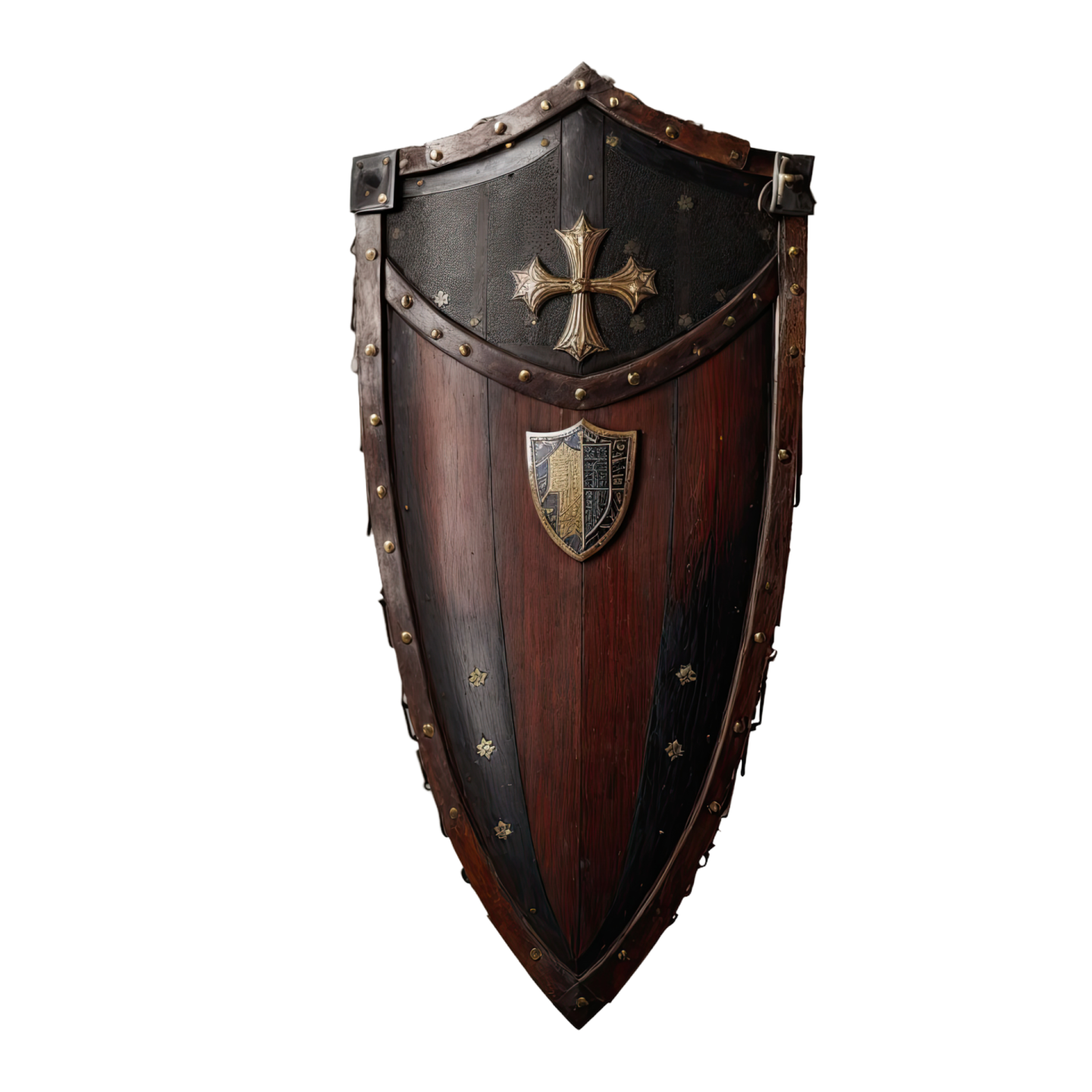 a wooden shield on a white background