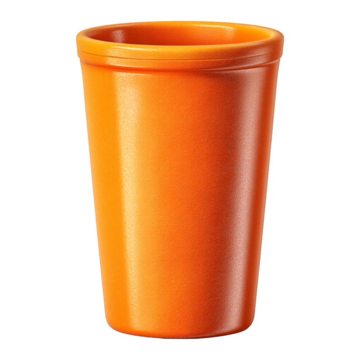 an orange plastic cup on a white background