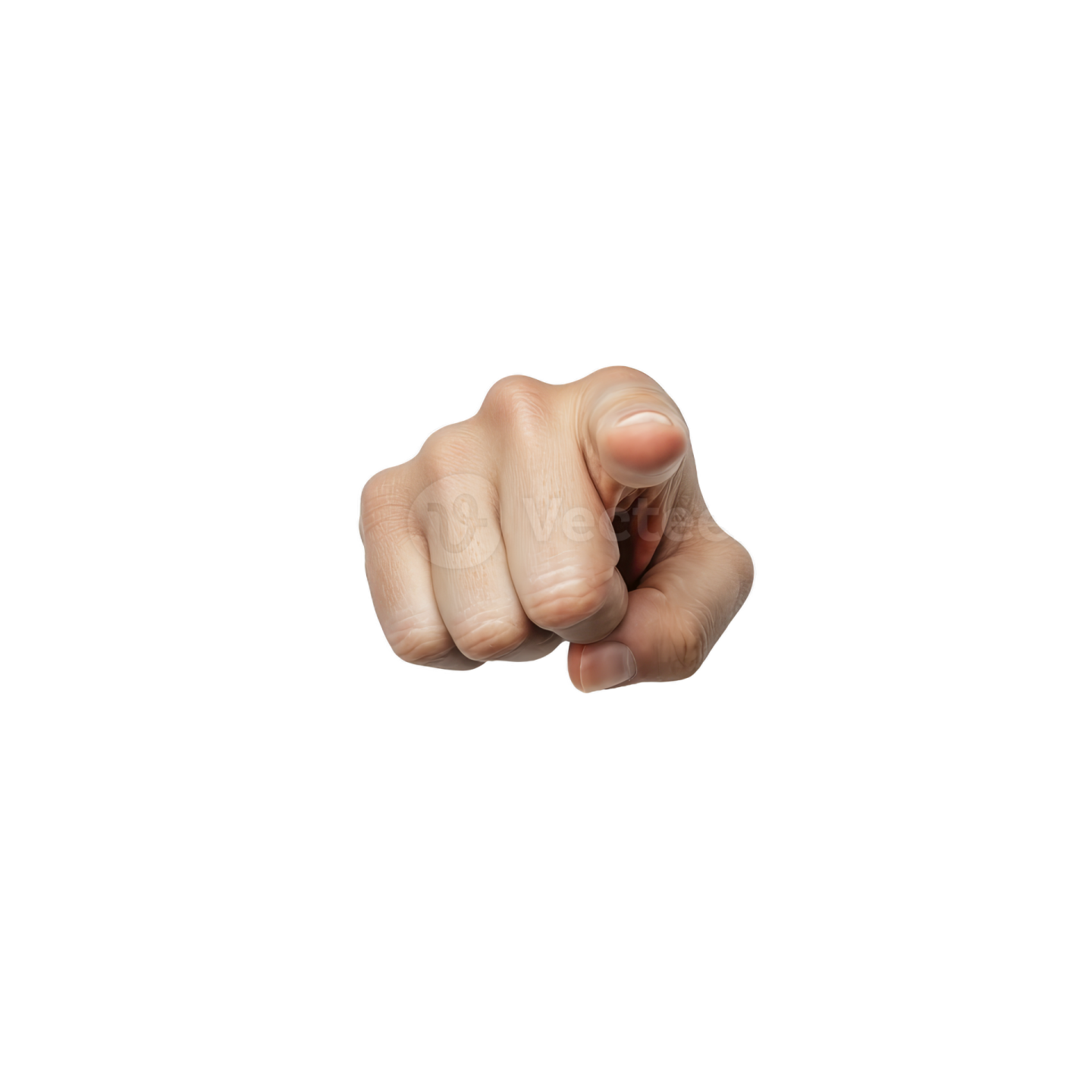 a hand pointing at the camera on a white background