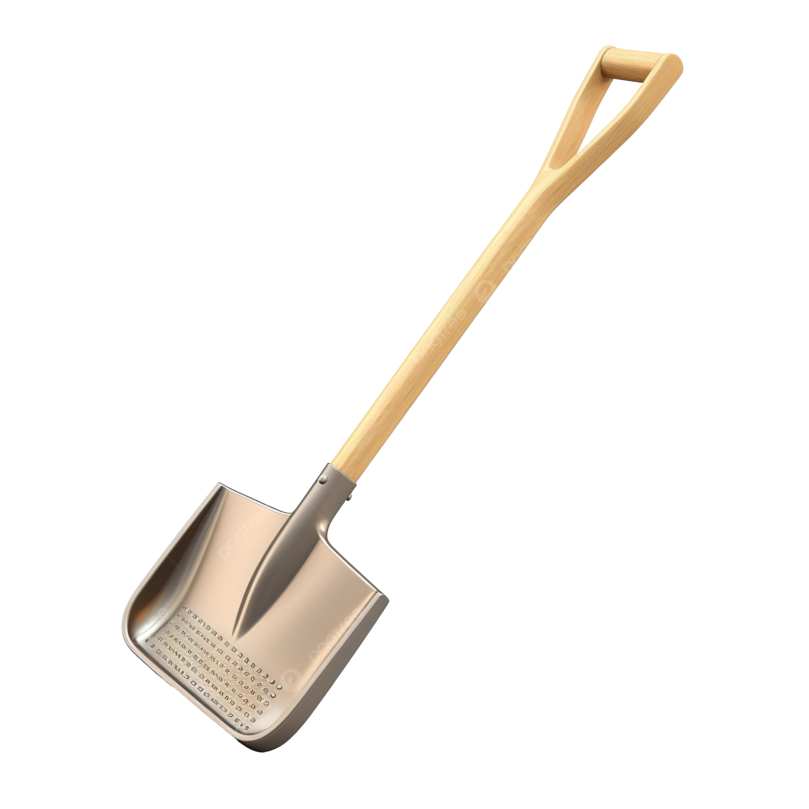 a shovel with wooden handle on a white background