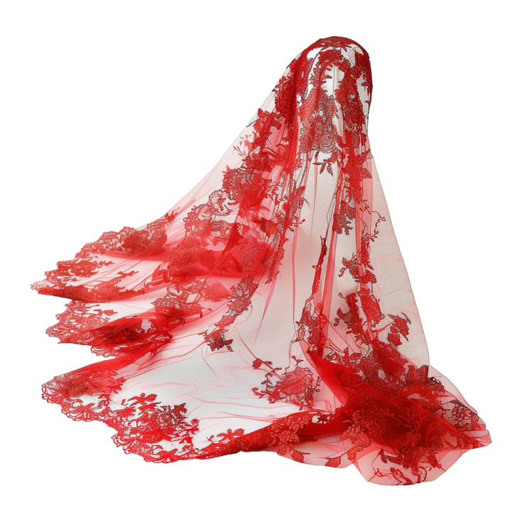 a woman wearing a red and white scarf