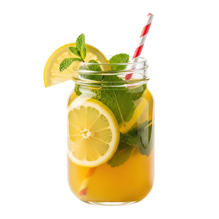 a glass filled with lemon and mint