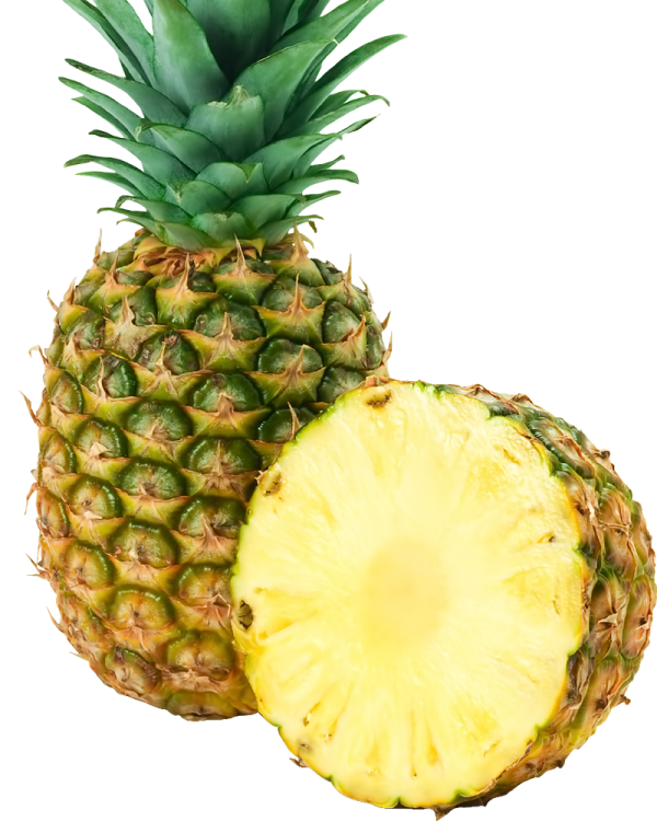 a pineapple cut in half on a white background
