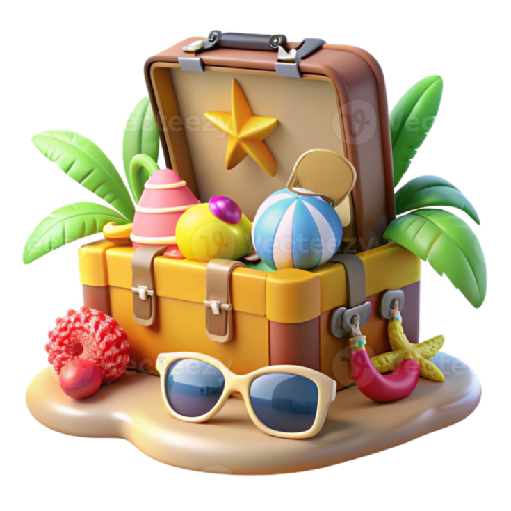 an open suitcase with a beach theme