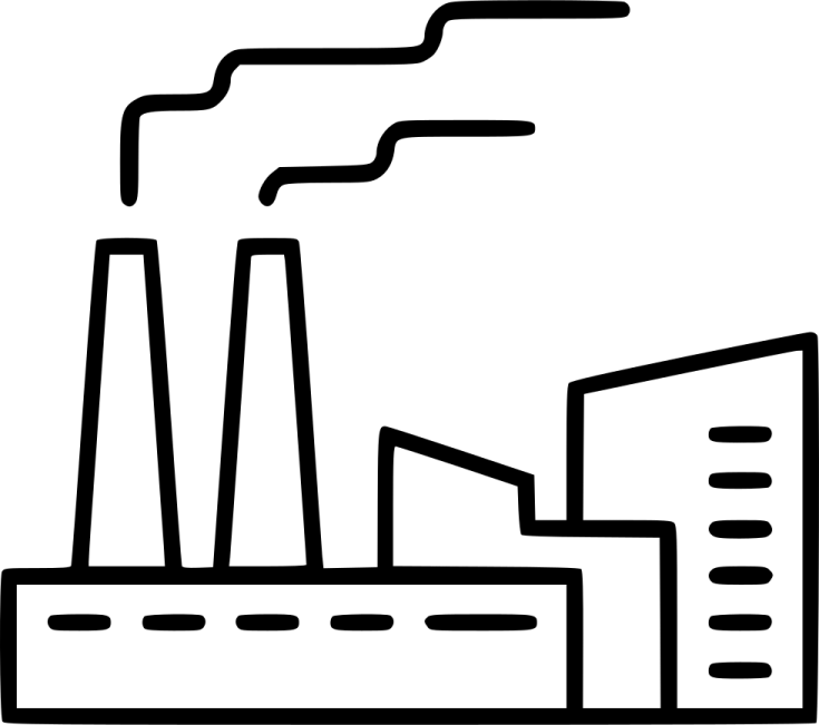 a factory with smoke stacks
