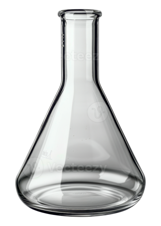an empty glass flask with a white background