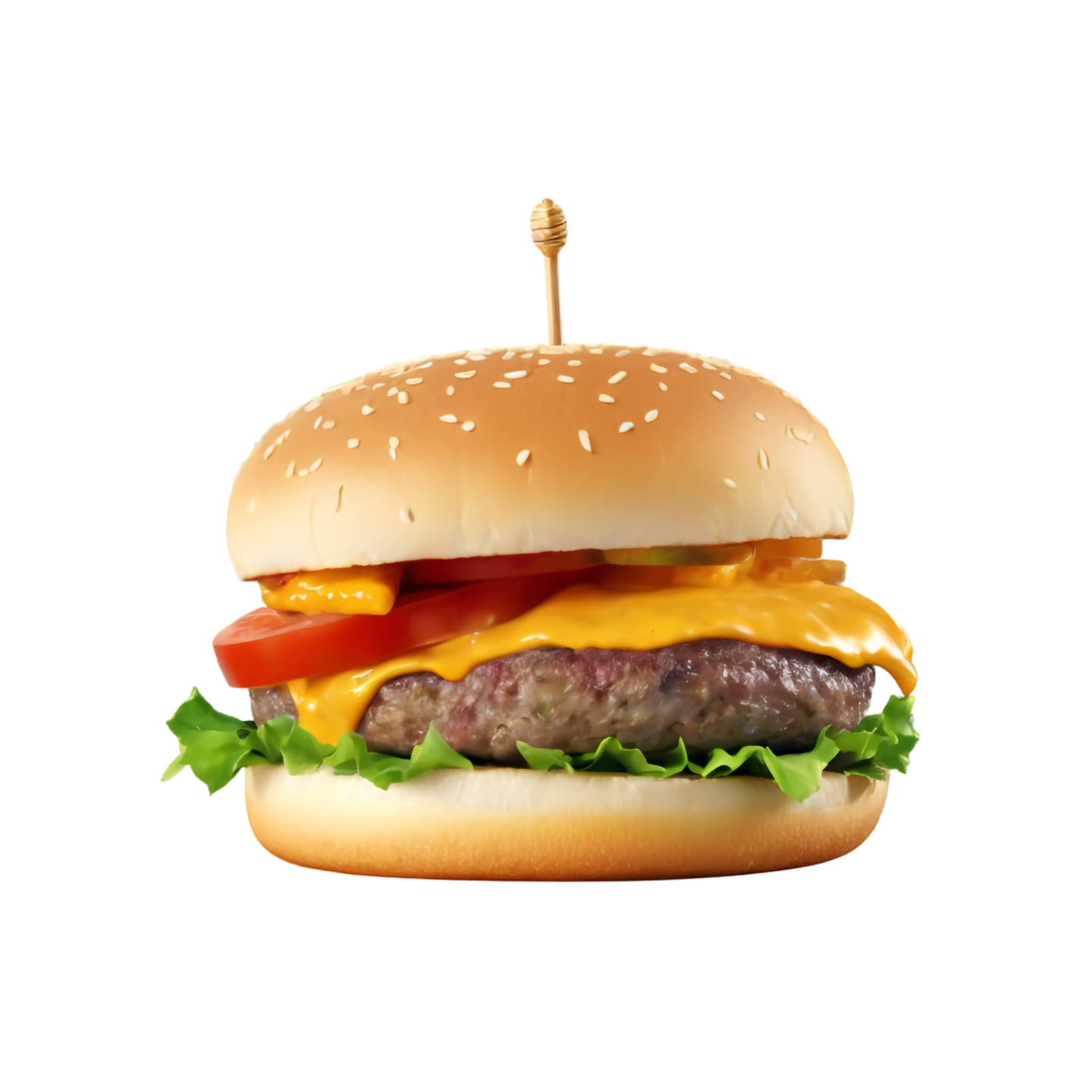 a hamburger with cheese, tomato and lete