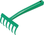 an image of a green garden rake
