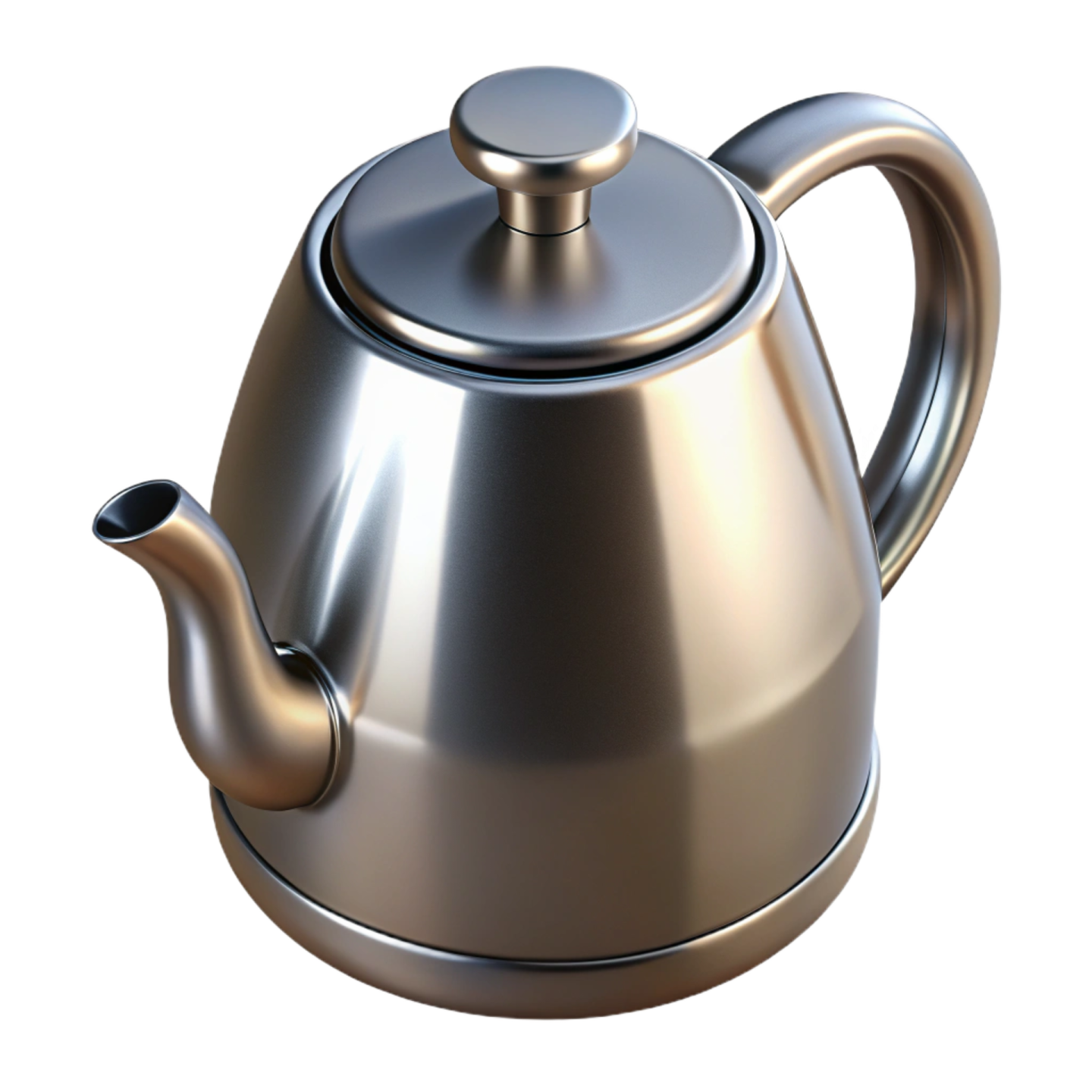 a silver teapot with a metal handle