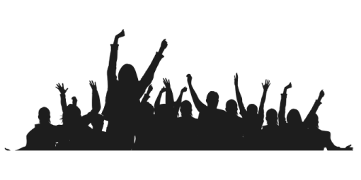 a crowd of people silhouetted against a white background