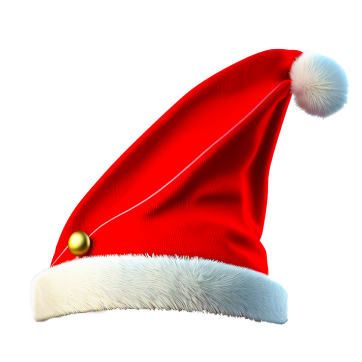 a red santa hat with white fur on it