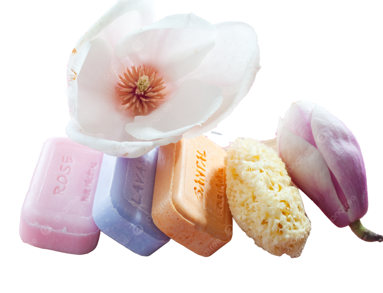 a bunch of soaps sitting on top of a wooden board