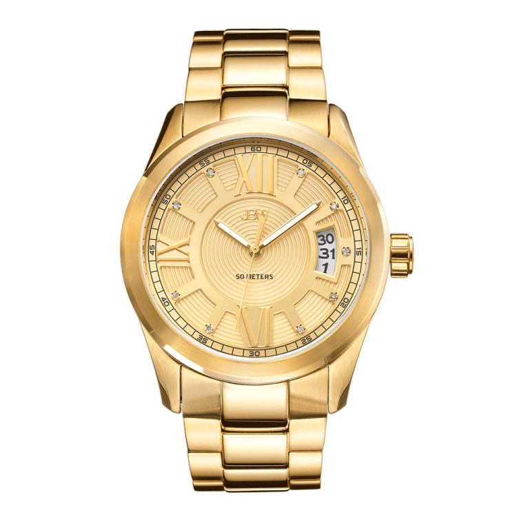 a gold watch on a white background