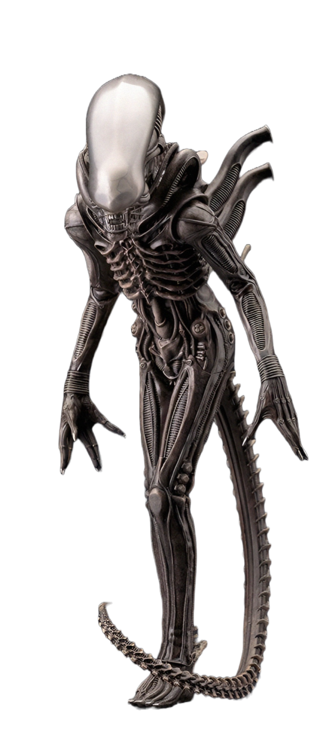 a statue of an alien holding a ball