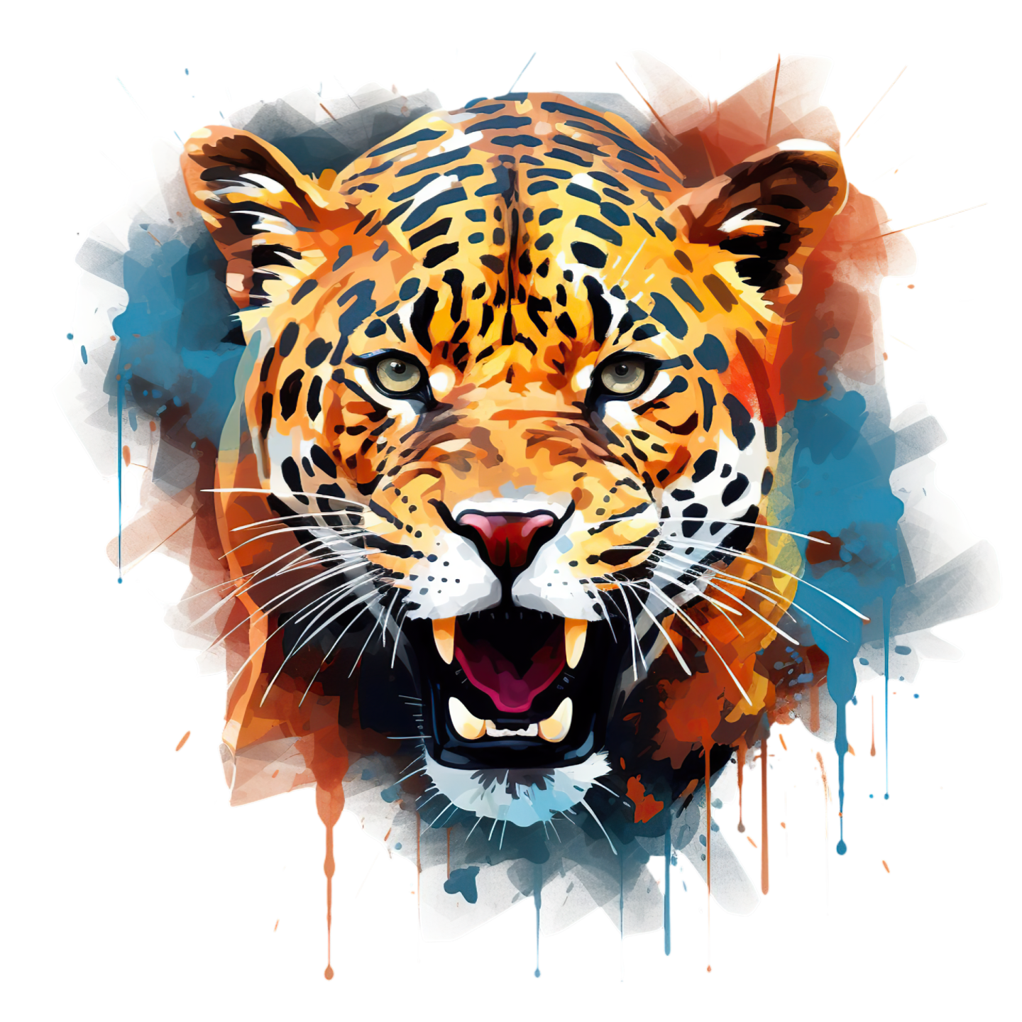 the head of a tiger painted in watercolor