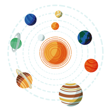 an illustration of planets in a circle