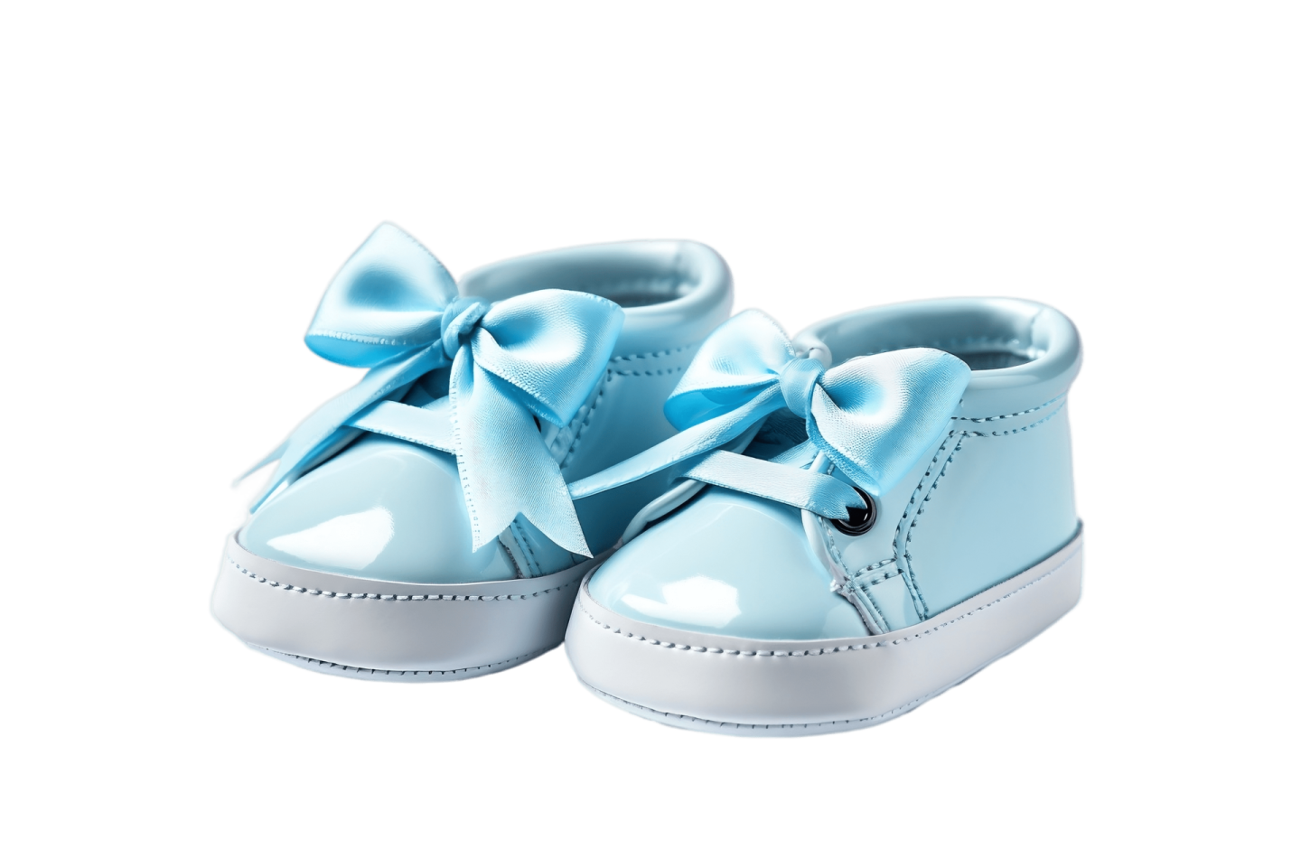 a pair of baby shoes with a blue bow