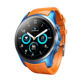 a blue and orange smart watch