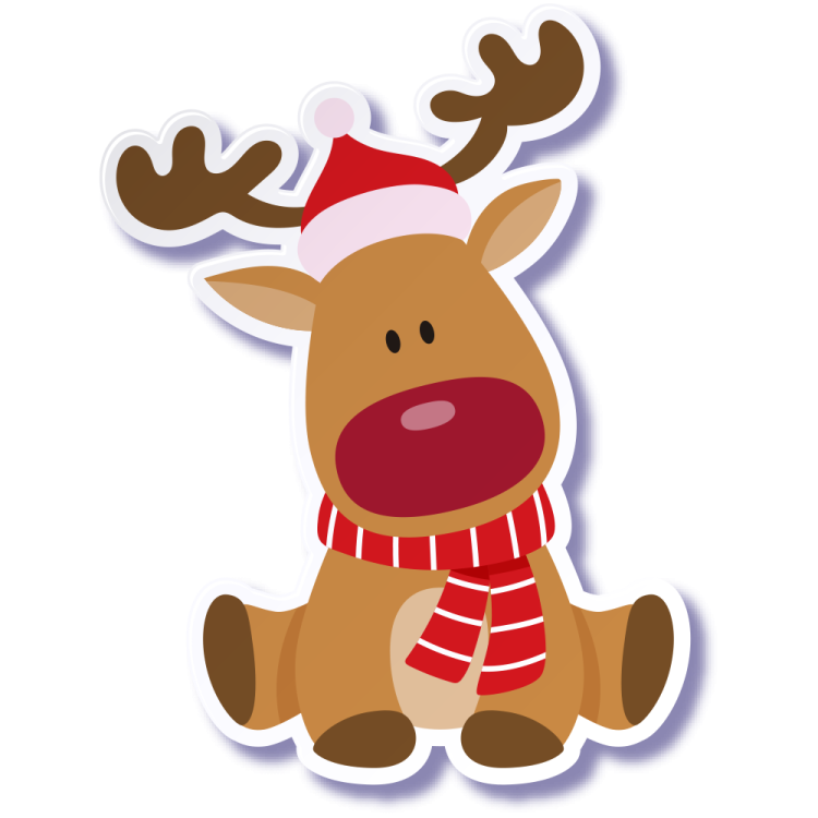 a reindeer wearing a santa hat and scarf