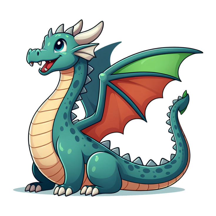 a cartoon dragon sitting on the ground
