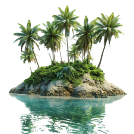 a small island with palm trees in the water