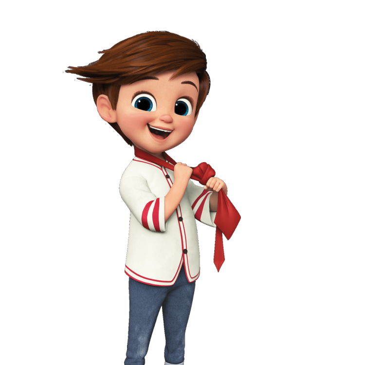 a cartoon boy with a tie around his neck