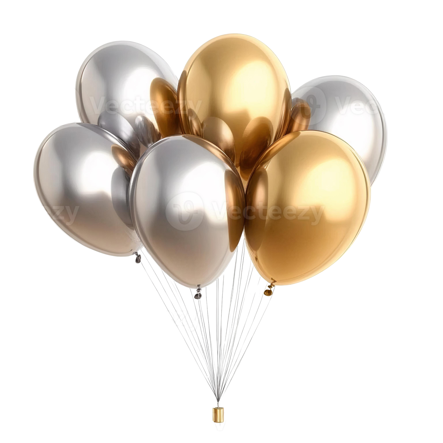 a bunch of gold and silver balloons