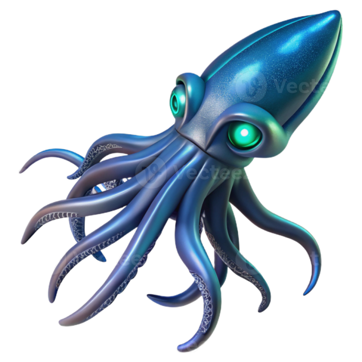 a blue octopus with green eyes and tentacles