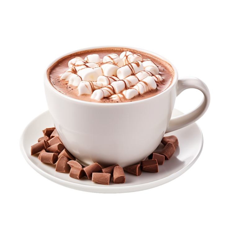 a white cup filled with hot chocolate and marsh