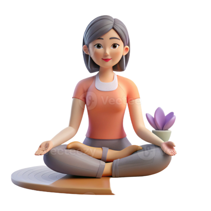 a woman sitting in the lotus position with a flower