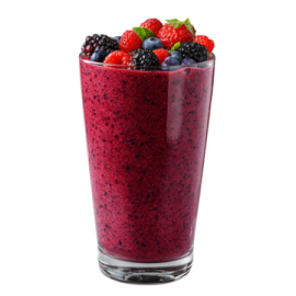 a glass filled with berries and blueberries