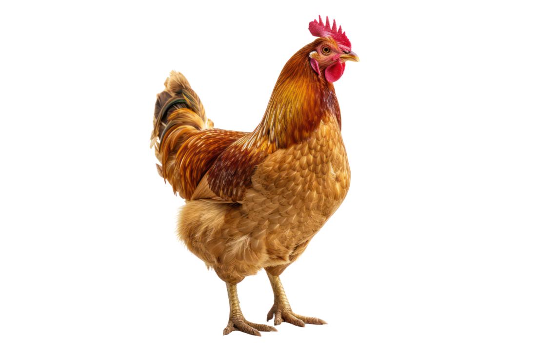 a close up of a chicken on a white background
