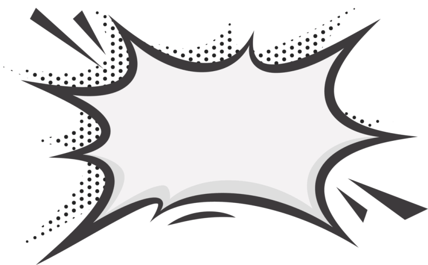 a white speech bubble with black and white dots