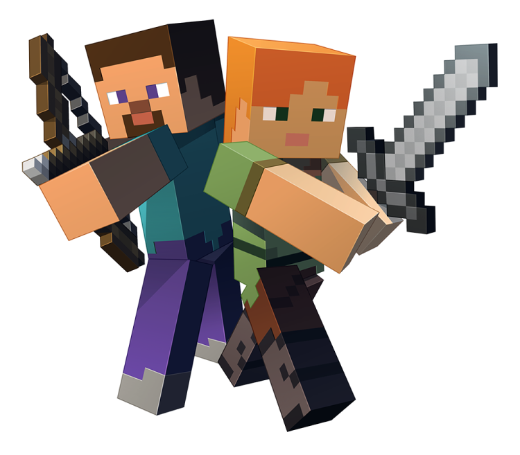 a couple of minecrafts with a sword in their hands