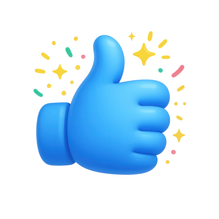 a blue thumbs up icon on a white background