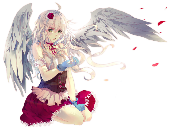 a girl with angel wings sitting on the ground