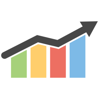 a bar chart with an arrow pointing upward